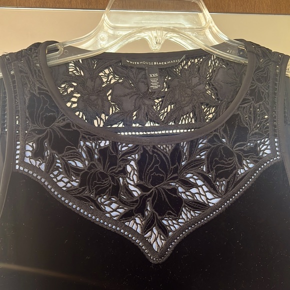 WHBM Velvet Embroidered Lace Neckline Blouse - Picture 3 of 3